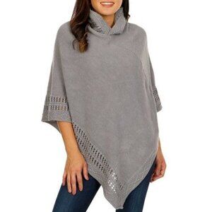 NWT Steve Madden Crochet Knit Soft Cozy Hooded Cape Poncho Knit Sweater Grey OS